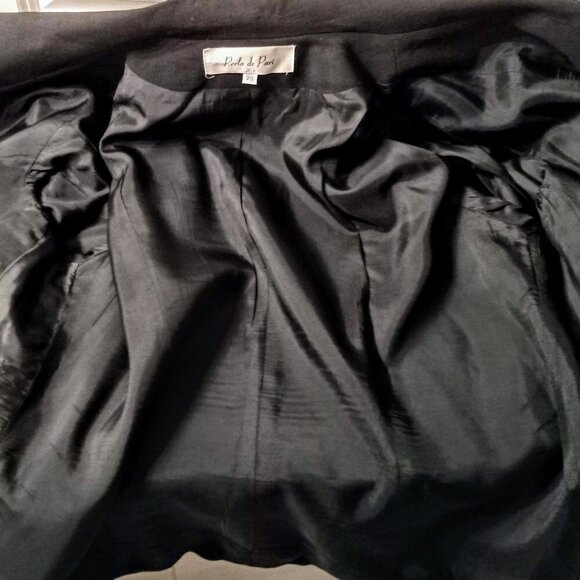 Perla de Pari Black Crepe Satin Trim Coat Jacket - Picture 3 of 5